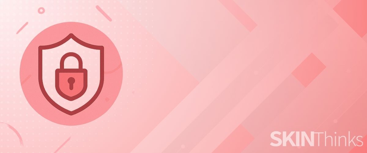 Ilustración minimalista de privacidad: documento, escudo con candado y usuario